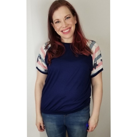LAST ONE! 1X Patriotic Navy Stars & Stripes Top - Picture 6 of 10